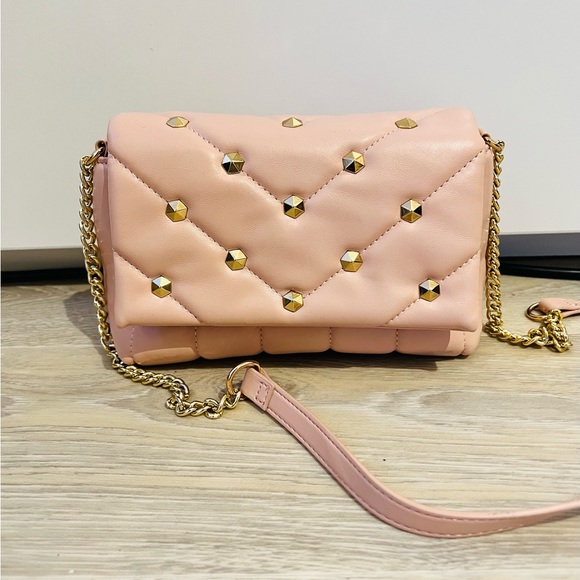 Next Pink Stud Quilted Gold Chain Evening Shoulder Clutch Crossbody Handbag - Picture 5 of 10